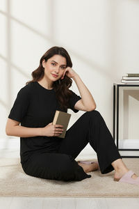 Zivame 2 Mile Fashion Knit Poly Loungewear Set - Black Beauty — thumbnail 5